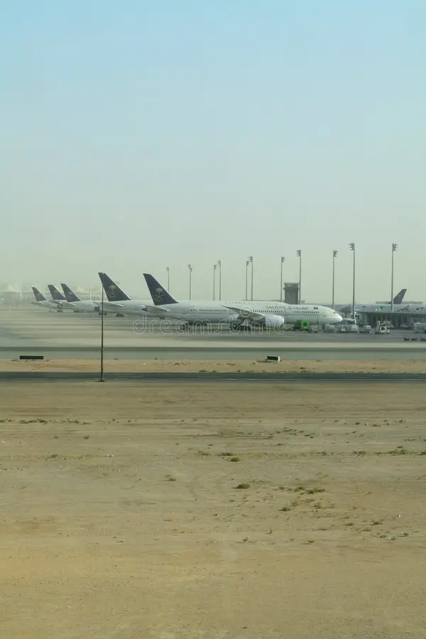 many saudia airlines aircraft parked airport aircraft parking lot making pattern captured king abdulaziz international 152331451